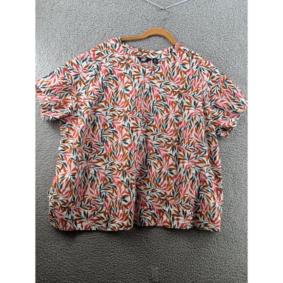 Lands End  Linen Button-Shoulder Cotton Blend Top With Vibrant Leaf  Size 2X - Picture 1 of 8